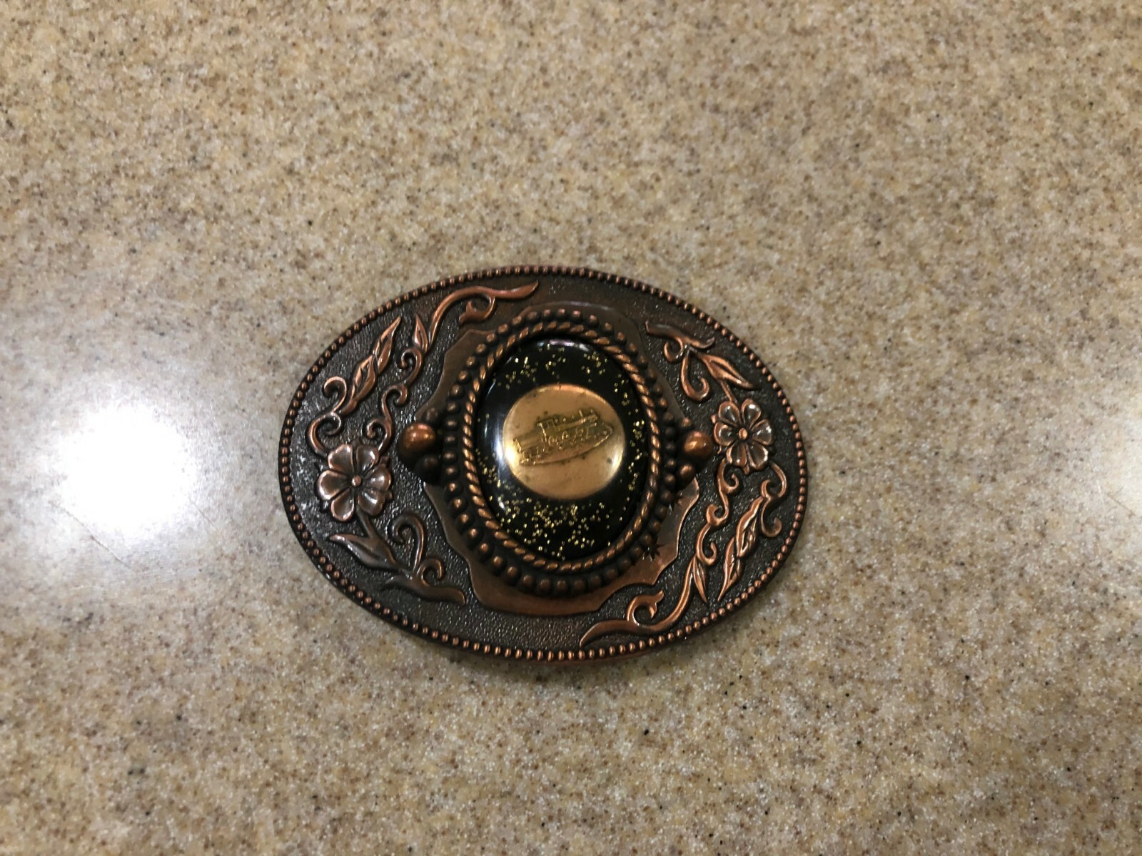 Belt Buckle Brass Oval with Steam Train Engine Center Section
