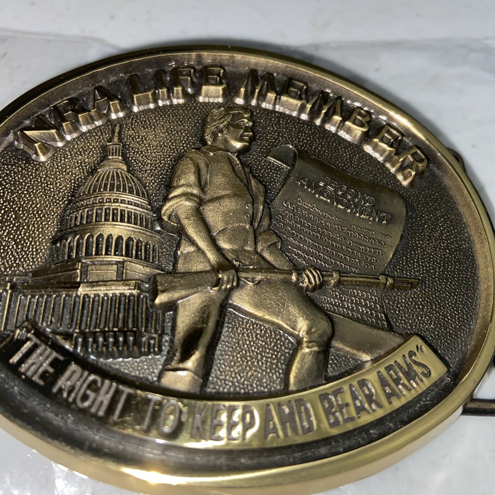 NRA Life Member Right To Bear Arms Belt Buckle Solid Brass Jadco Hunting Guns