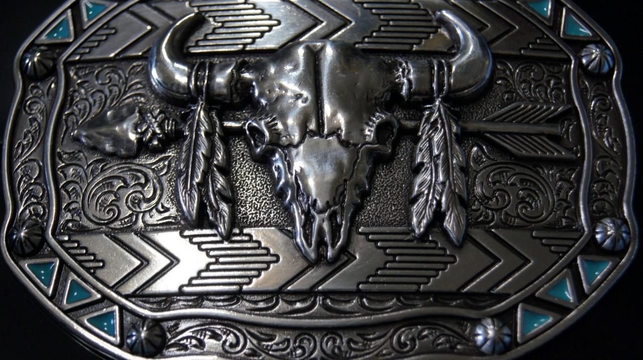 M&F WESTERN Nocona Rectangle Arrow Skull Feather Buckle 37007