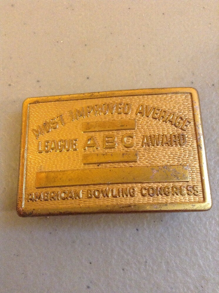 VINTAGE ANTIQUE METAL BELT BUCKLE- ABC AMERICAN BOWLING CONGRESS LEAGUE AWARD