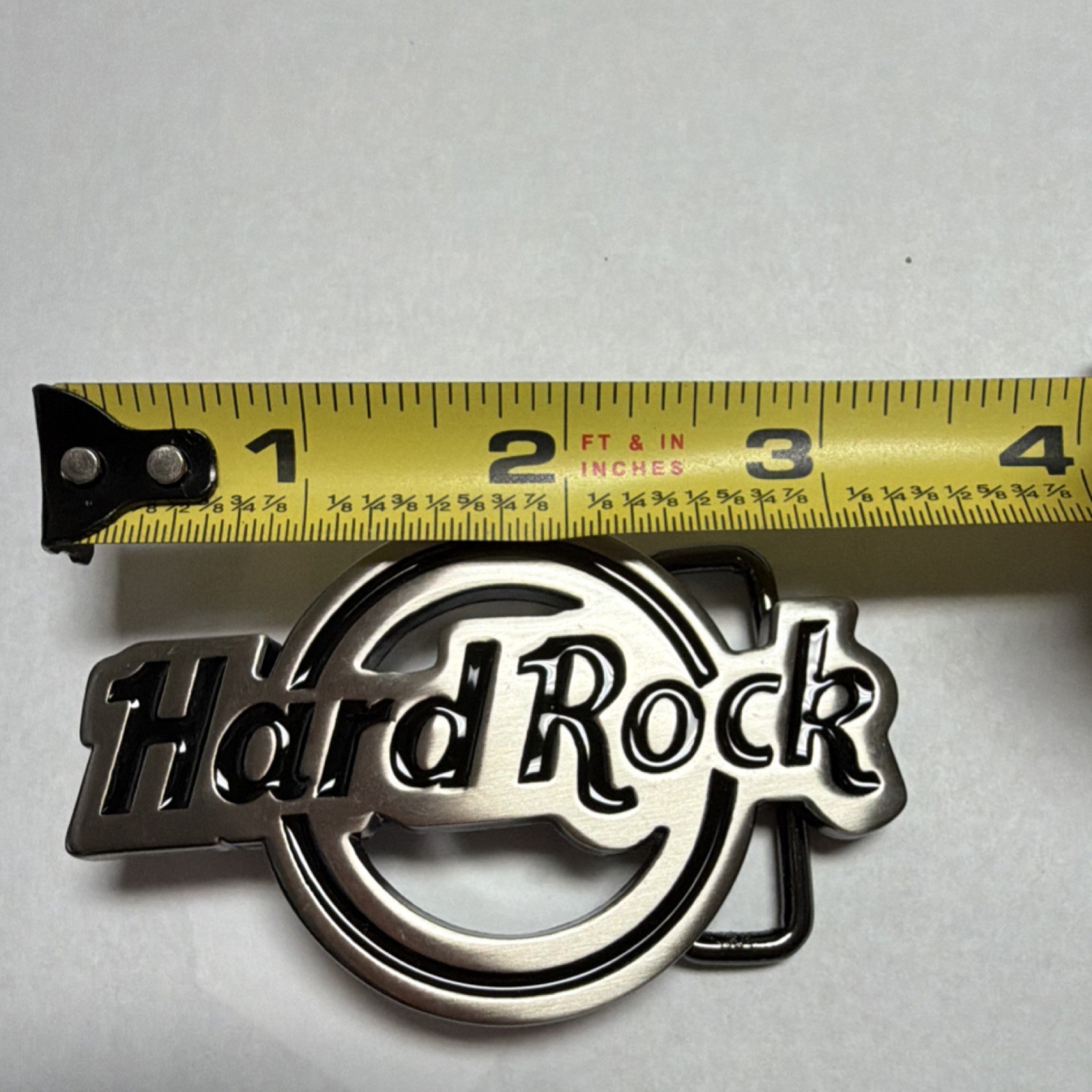 Hard Rock Silver Metal Belt Buckle for Men, Clip Style, Music Rock, 1.5&Prime; Fit