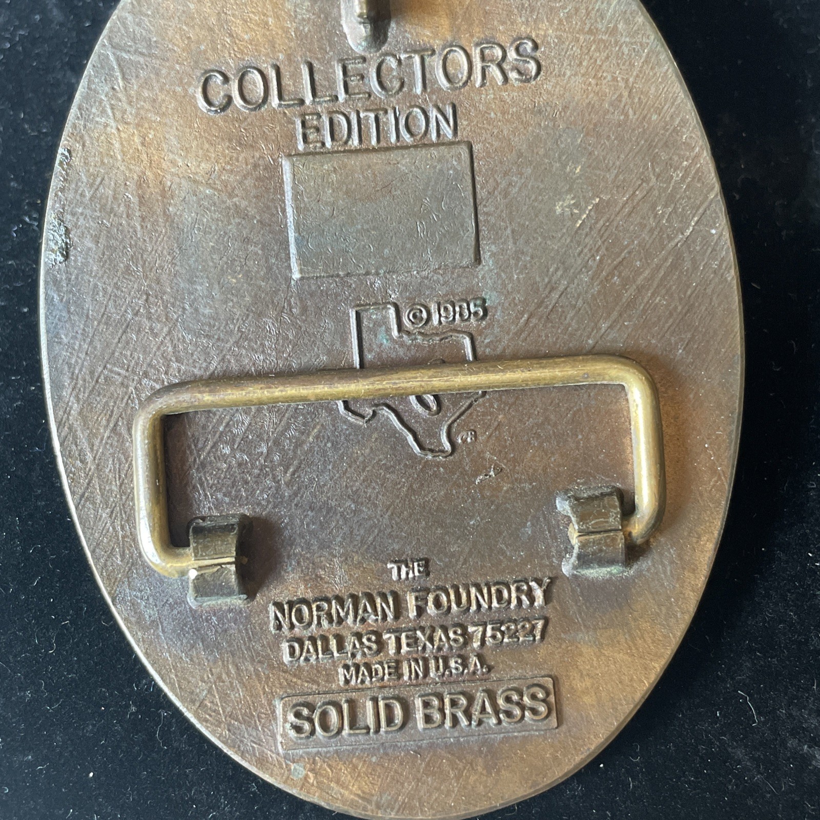 Vtg NRA Solid Brass LIFE MEMBER Belt Buckle Collectors USA Norman Foundry 1985