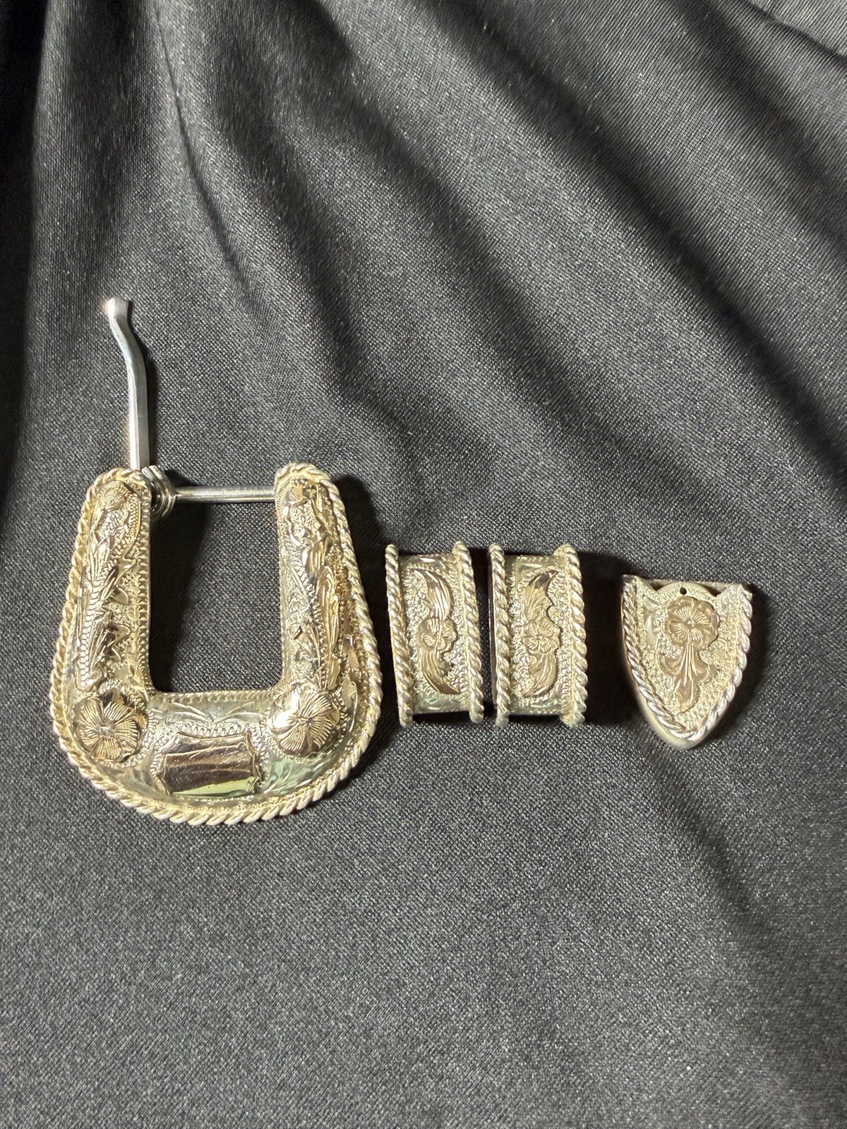 Sterling Silver 10K Gold Overlay Western 4 Pc Belt Buckle Set GN34 Mexico