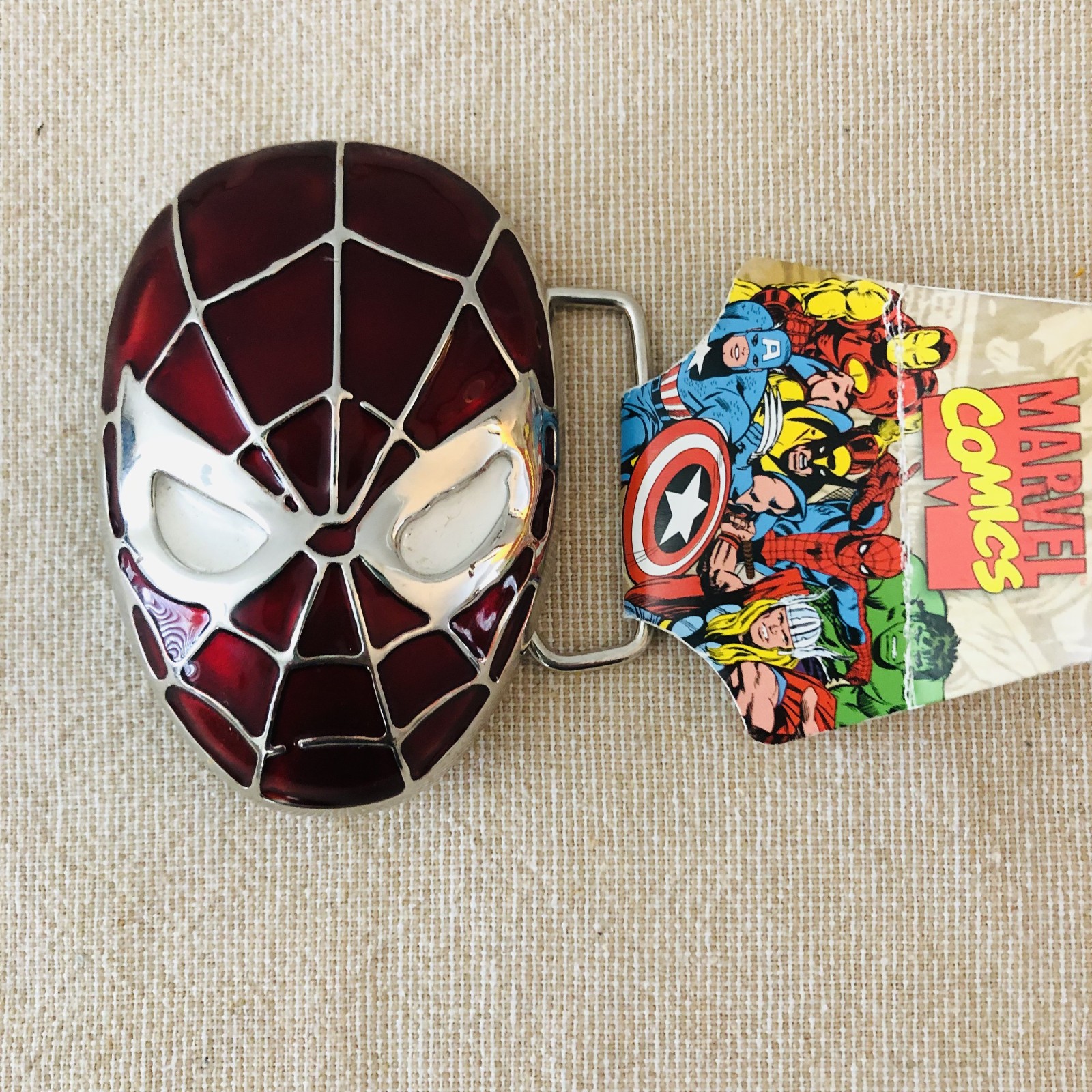 Marvel Comics Spider-Man Mask Metal Belt Buckle Vintage 1990s