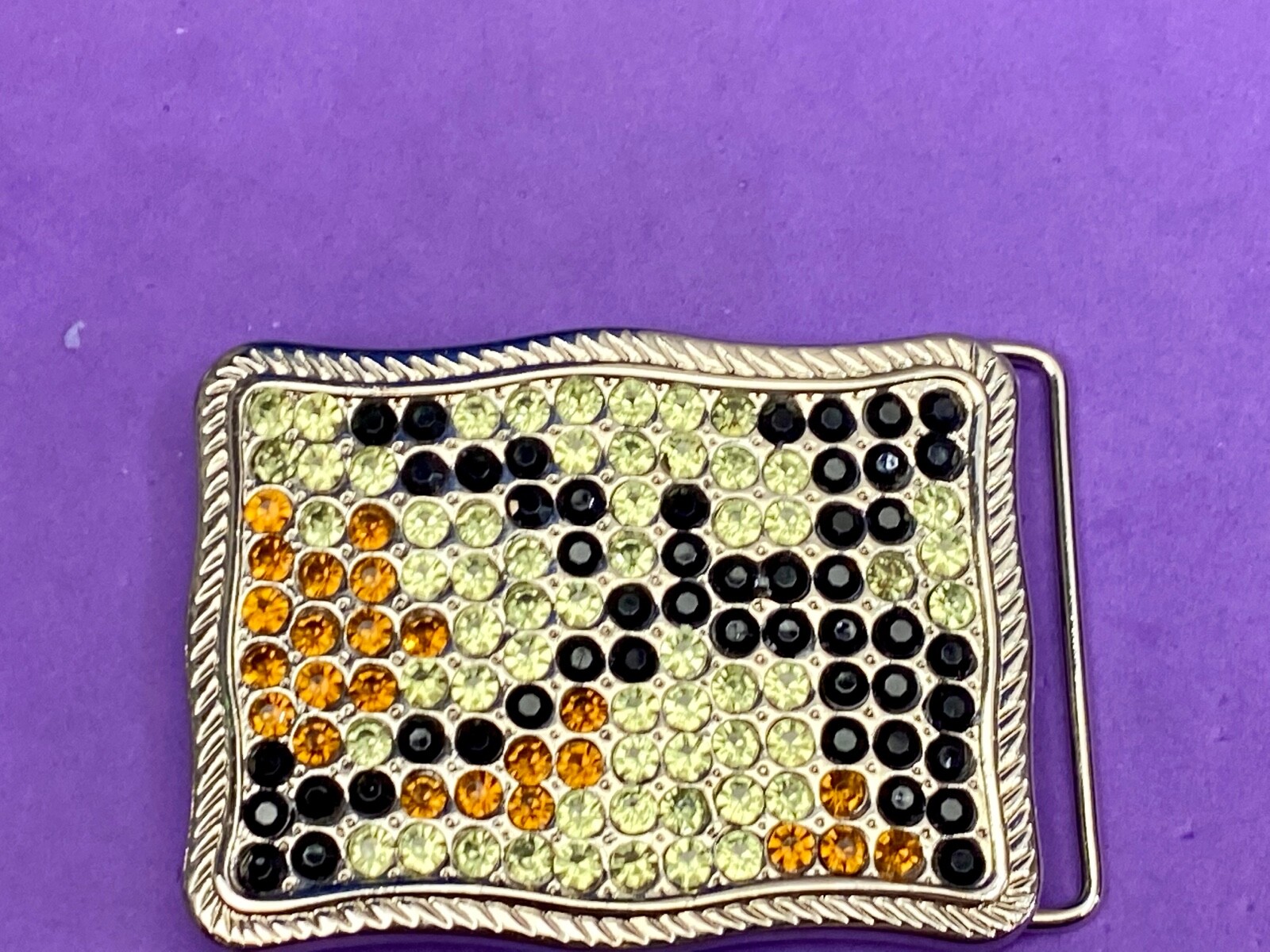 Unique Vintage Mixed Color And Pattern Rhinestone Belt Buckle – F