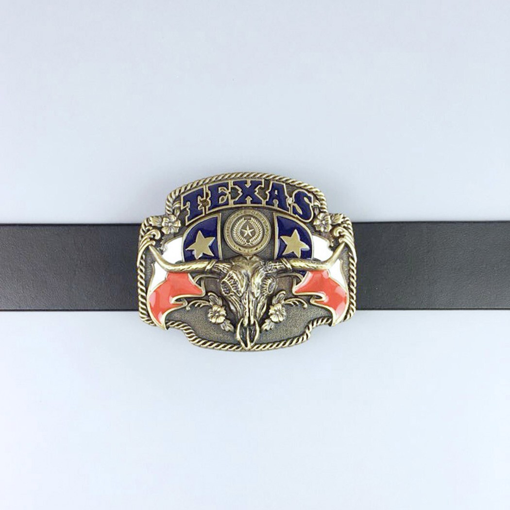 Vintage Bronze Plated Longhorn Bull Flag Western Belt Buckle Boucle de Ceinture