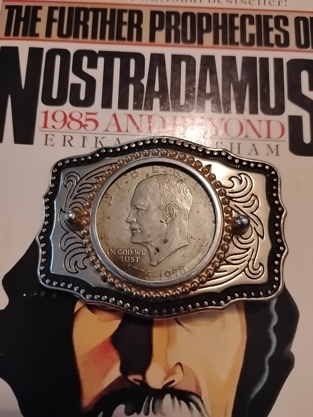 VTG 1776-1976 Bicentennial Eisenhower Dollar Coin Philadelphia Mint Belt Buckle