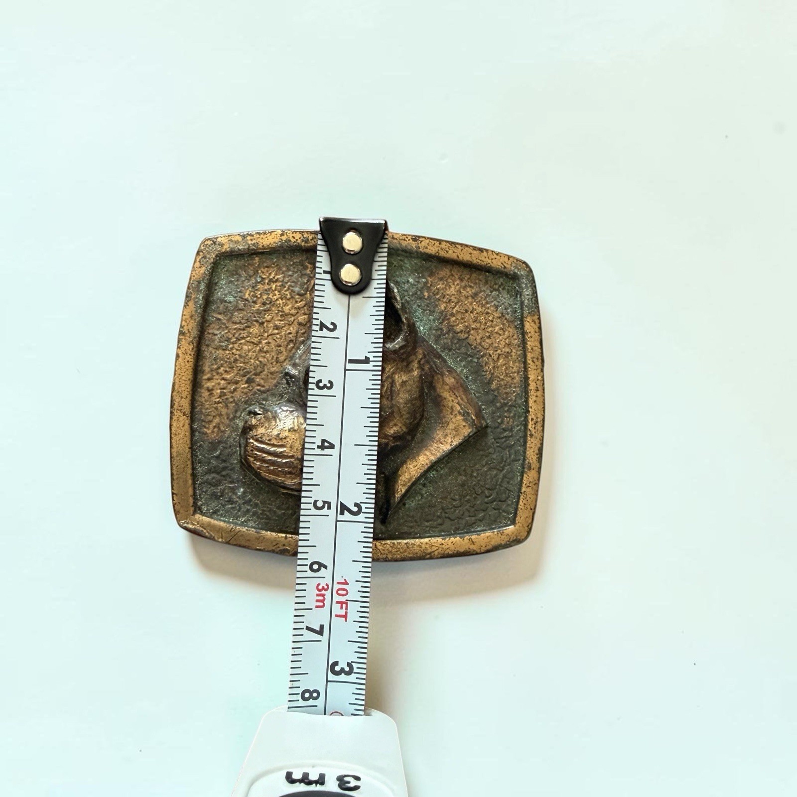 Bergamot Brass Works D & E Elkhorn WI 1975 Boxer Dog Belt Buckle 2.5”