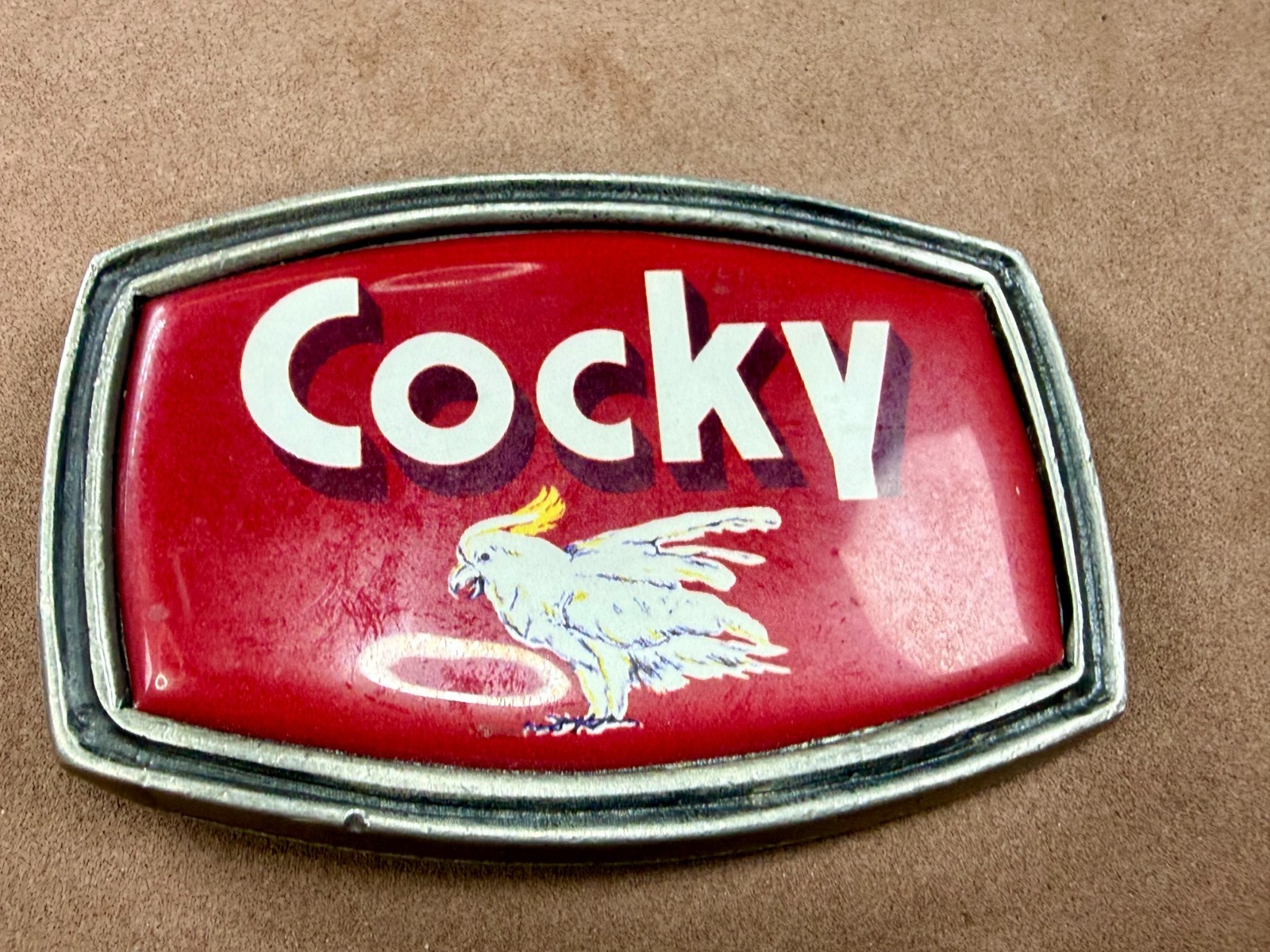 Y2K Men Cocky red belt buckle tv show bone classic hardware vintage retro whimsy