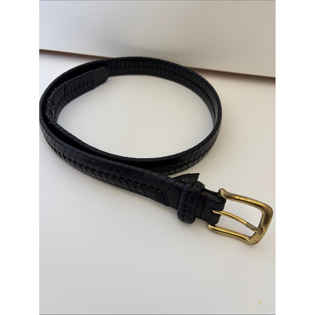 Brighton Woven Braided Black Leather Belt Brass Buckle Men&rsquo;s Size 36