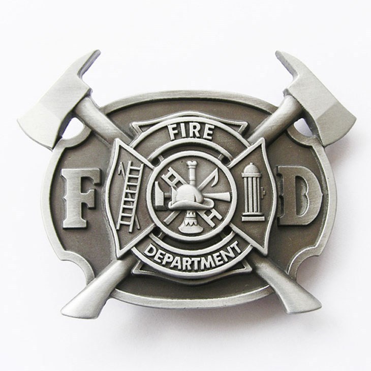 NEW SILVER FIRE FIGHTER BLACK BELT BUCKLE WITH AXES