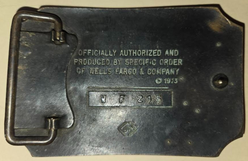 Vintage 1973 Brass Wells Fargo & Co. Belt Buckle W F 295 3.5&Prime; x 2.5&Prime;