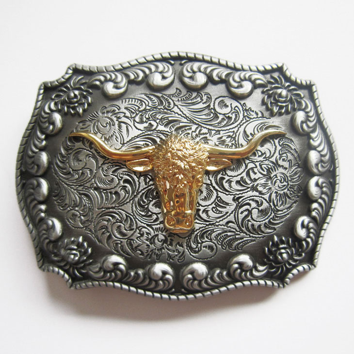 Silver Gold Double Color Western Long Horn Bull Belt Buckle also Stock in US
