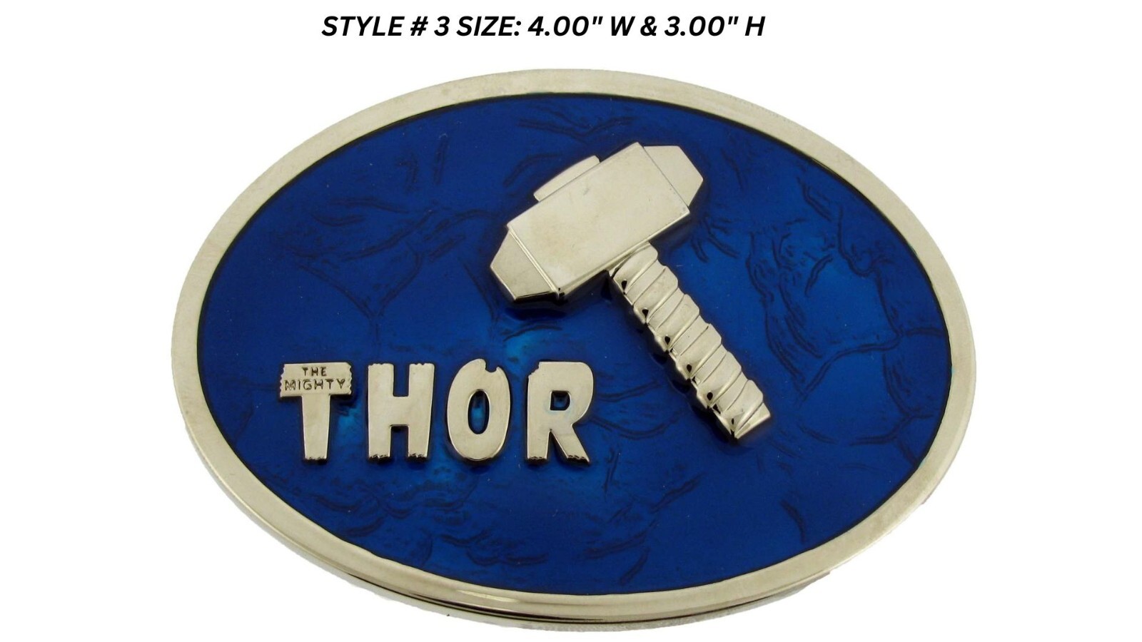 Marvel Comics Thor&rsquo;s Hammer Logo Silver Blue Metal Belt Buckles Original Western