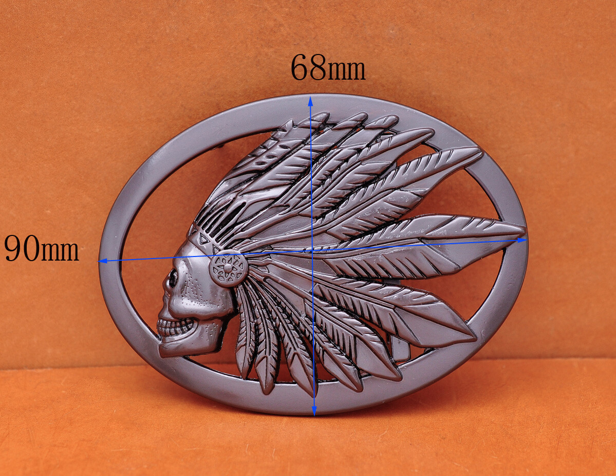 Heavy Duty Guncolor Southeast Tribal Indian Chief Head Leather Belt Buckle