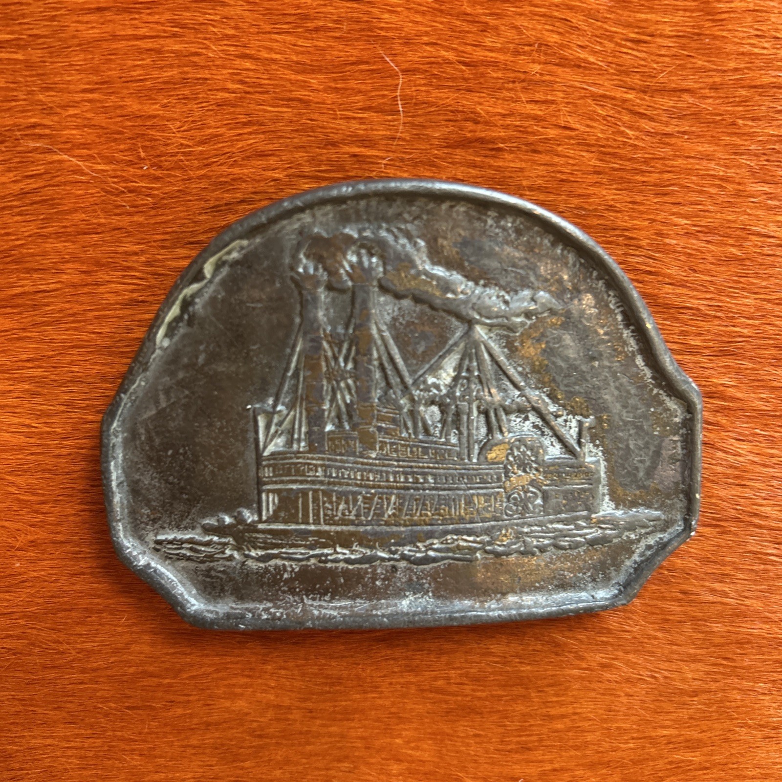 Vintage Solid Brass “Riverboat Steam Ship Passenger Transport” 3” Belt Buckle