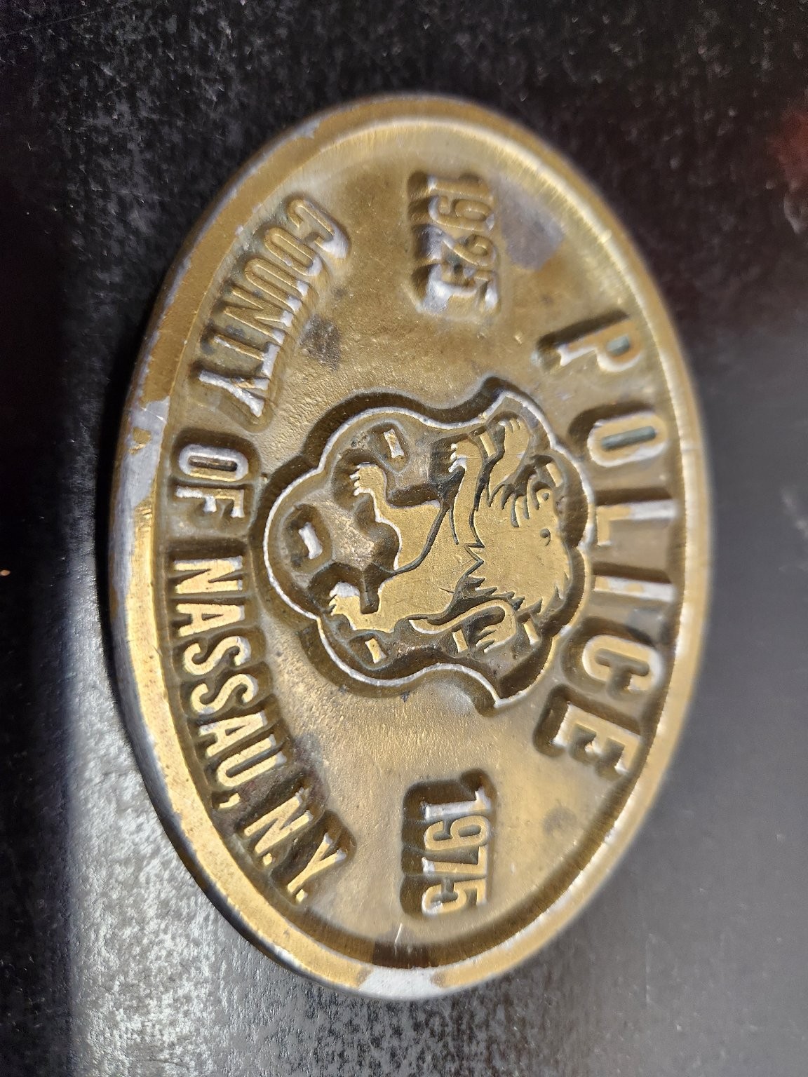 County of Nassau NY 1925-1975 Police Commemorative Belt Buckle Brass Gold Tone