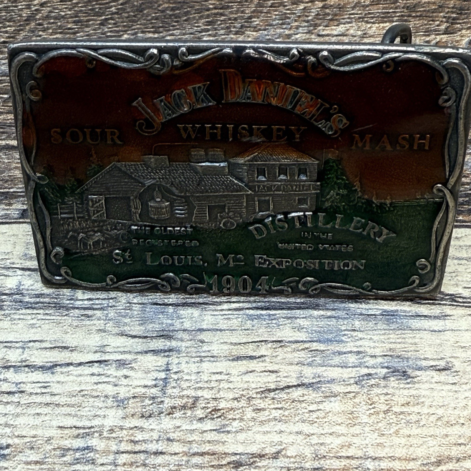 vintage JACK DANIELS belt buckle WHISKEY enamel BRASS western cowboy ST LOUIS