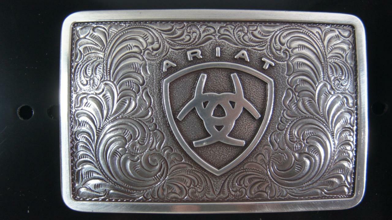 Ariat Western Belt Buckle Filigree Logo Rectangular Silver A37002
