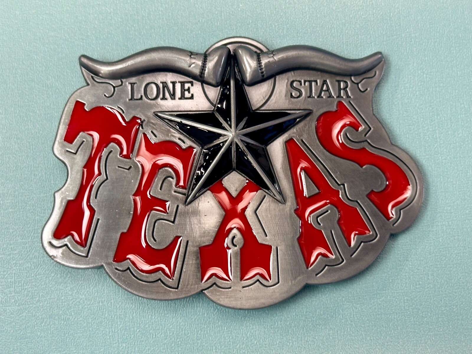 Texas The Lone Star State Cowboys TX Longhorn Raised 4&Prime; Buckle Rage Belt Buckle