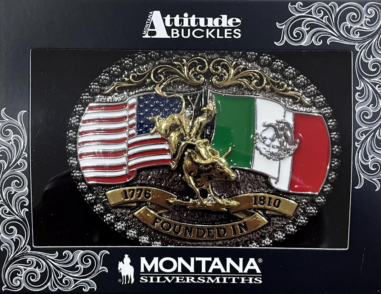 Montana Silversmiths Attitude Independence Founded Flag Western Belt Buckle