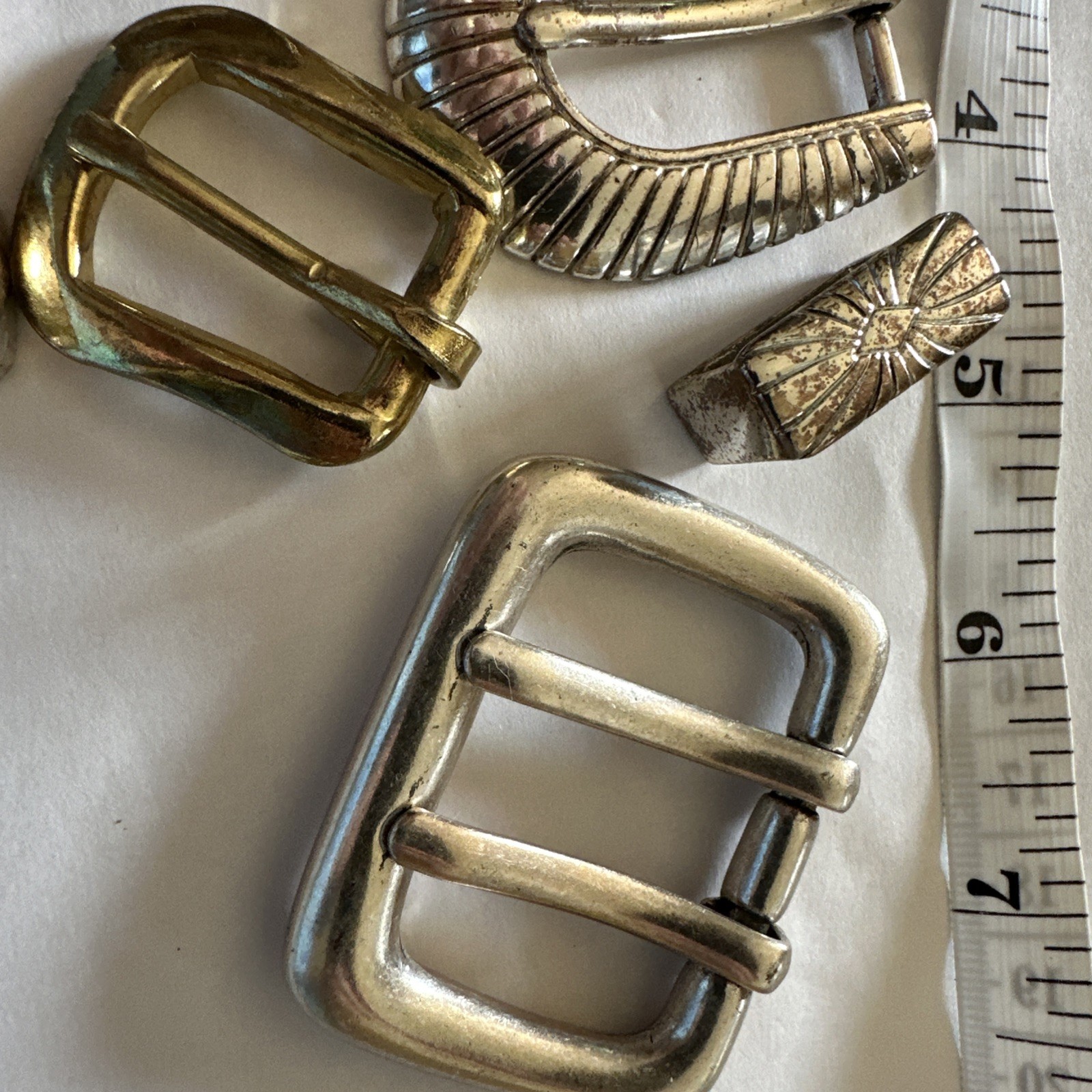 Lot of 7 Gold Tone and Silver Metal Belt Buckle Square /Western, Metal Pieces