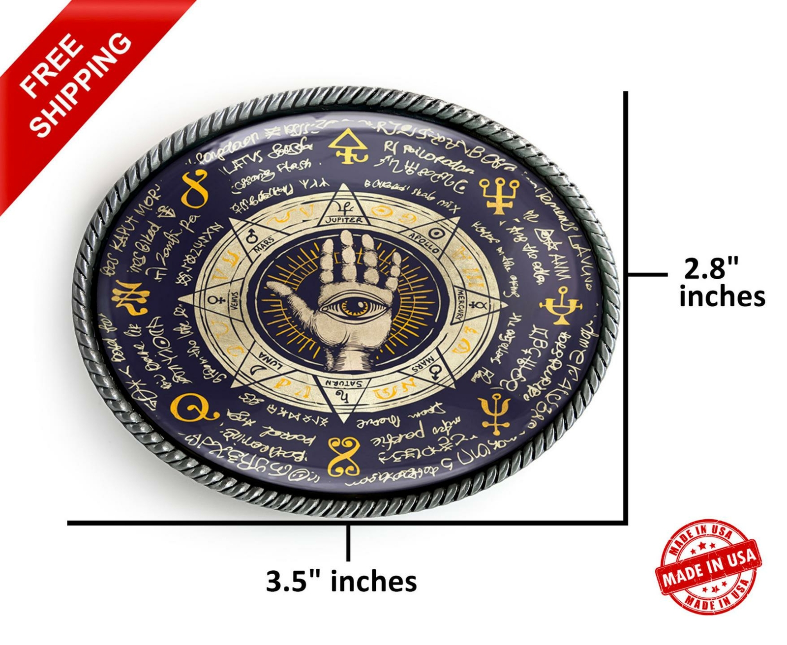 Ancient Runes Belt Buckle – Esoteric Spiritual Seeing Eye Handmade Buckle – 27