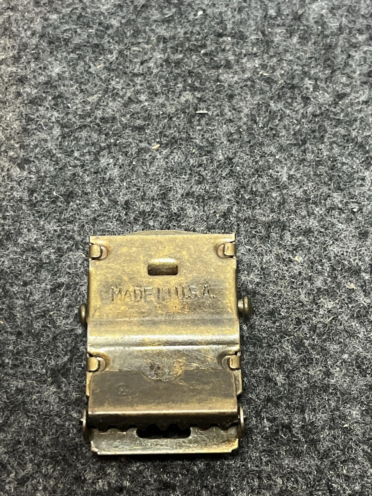 Vintage OshKosh Belt Buckle Mens Gold Brass Rectangular Clamp Logo Made In USA