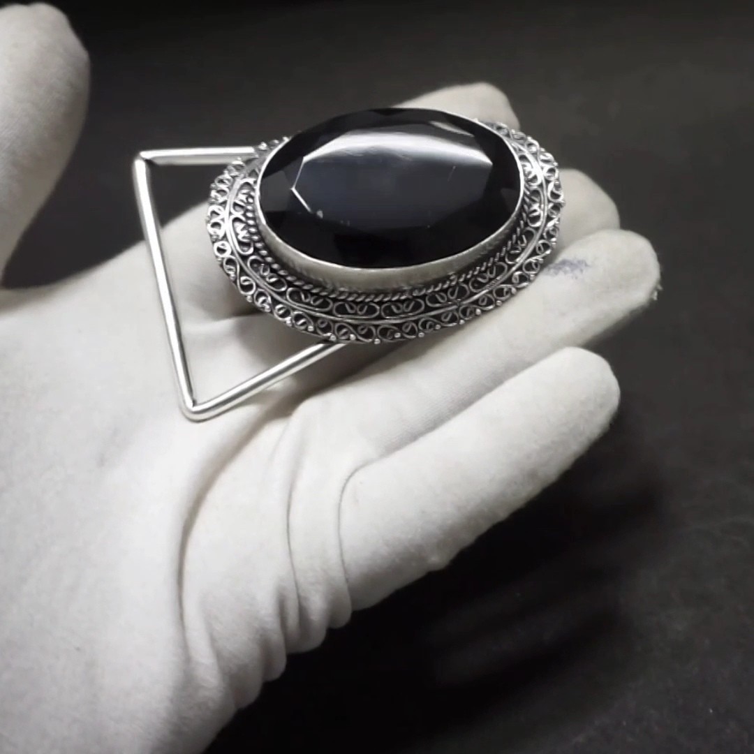 Vintage Western Belt Buckle Black Onyx Stone Silver Boho Statement Accessories