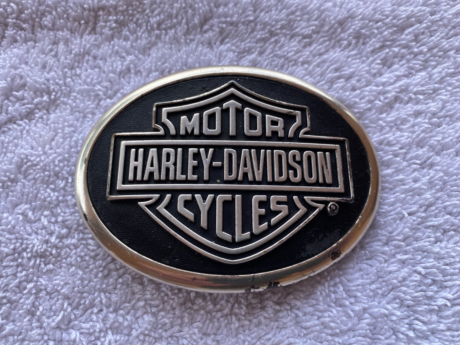 HARLEY DAVIDSON Belt Buckle Bar & Shield Black on Chrome