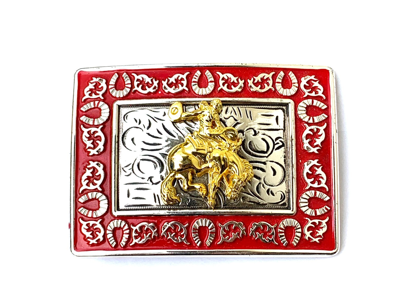 Western Buckle Gold Silver Red Horse Rider Cowboy Fit 2 » Hebilla Vaquero