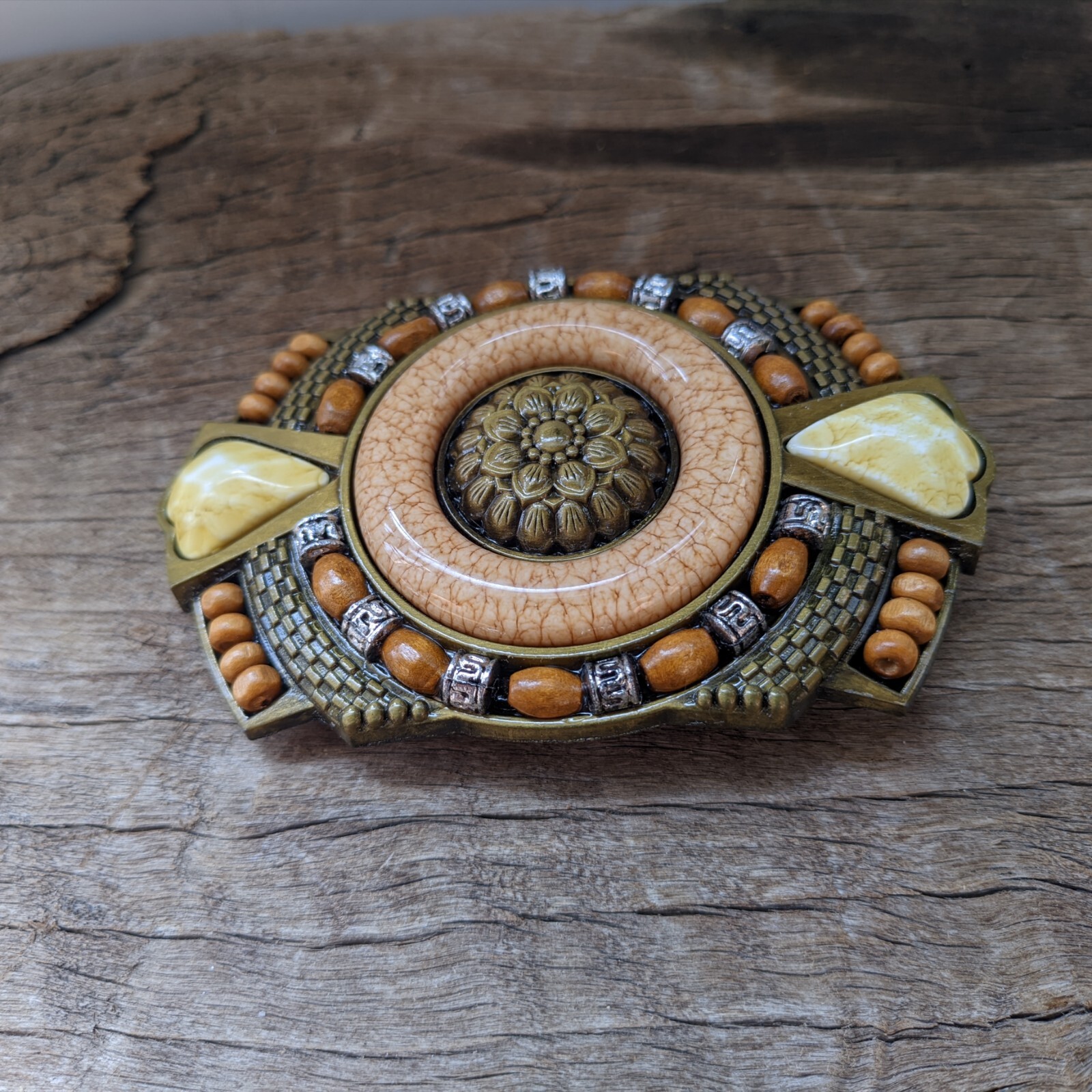 Boho Mens Belt Buckle Inlay Coral Flower Bohemian Style – Western Cowboy Buckle