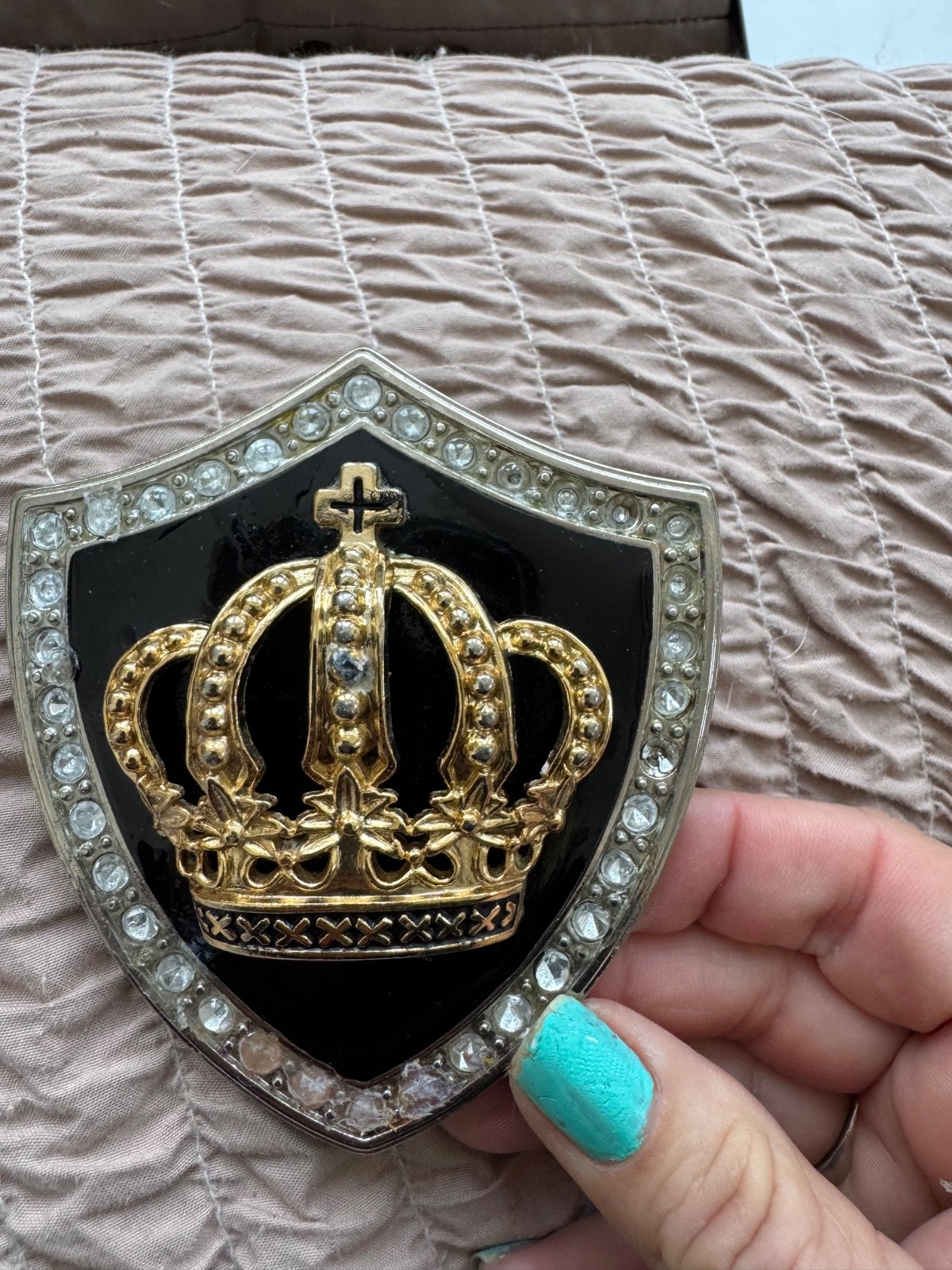 BeltBuckle Crown Shield Royal Cross Gold Black Silver Rhinestone Italia FreeShip