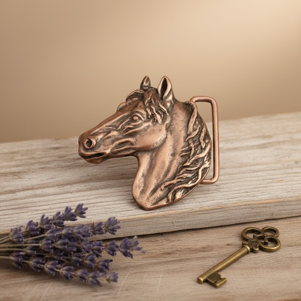 Horse Head Belt Buckle Antique Copper – Western Style for Riders, Timeless Design