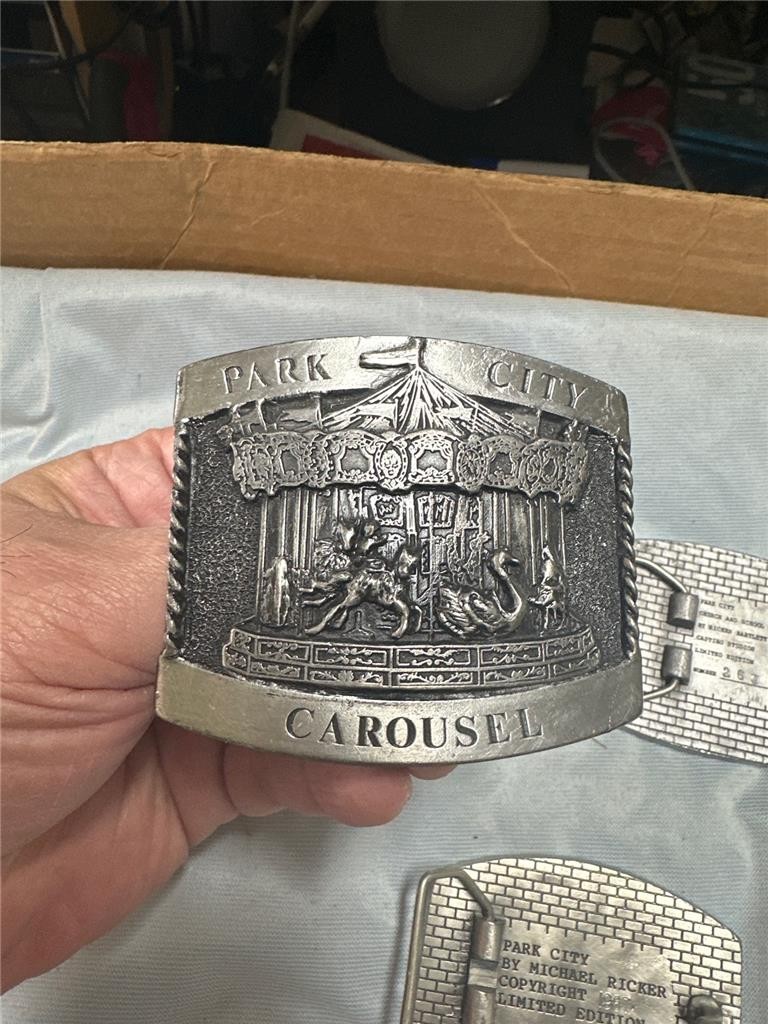 Vintage Park City Belt Buckle Lot of 3 Buckles – Carousel, Main St., Church