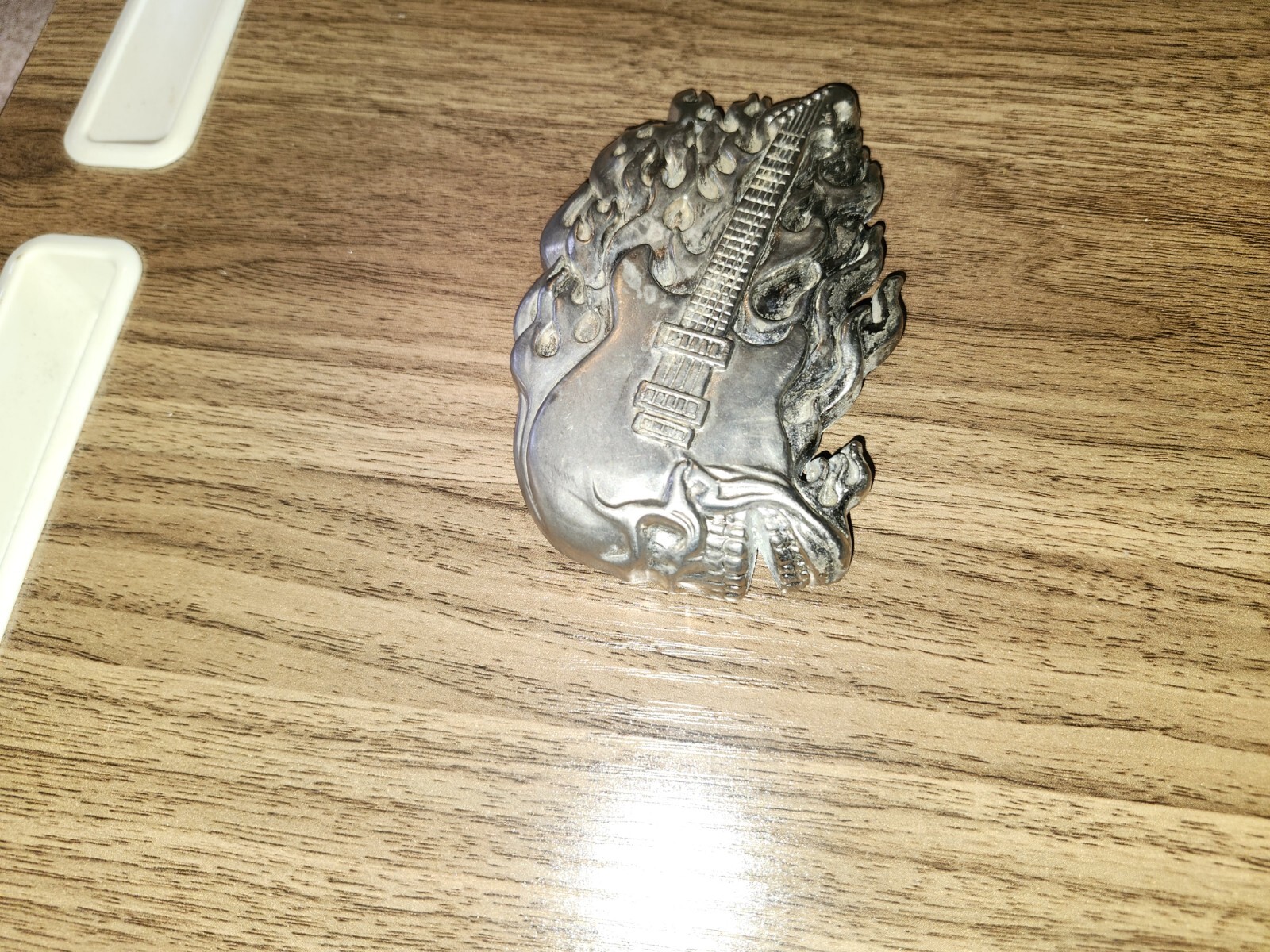 Skull Guitar Flame Belt Buckle 4 3/8&Prime; x 2 3/4&Prime; Heavy Metal Rock N Roll