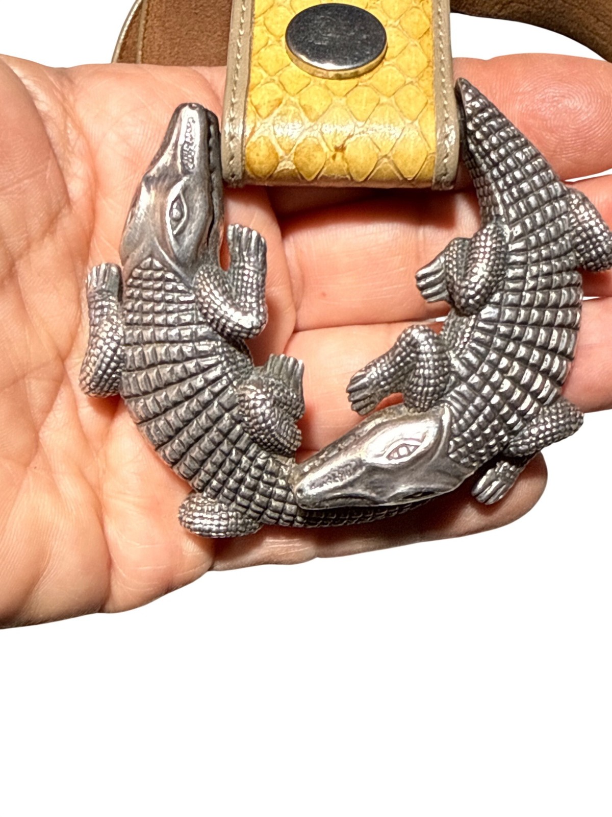G.J. Deegan Sterling Silver Alligator Buckle Python Skin Belt 194g 925