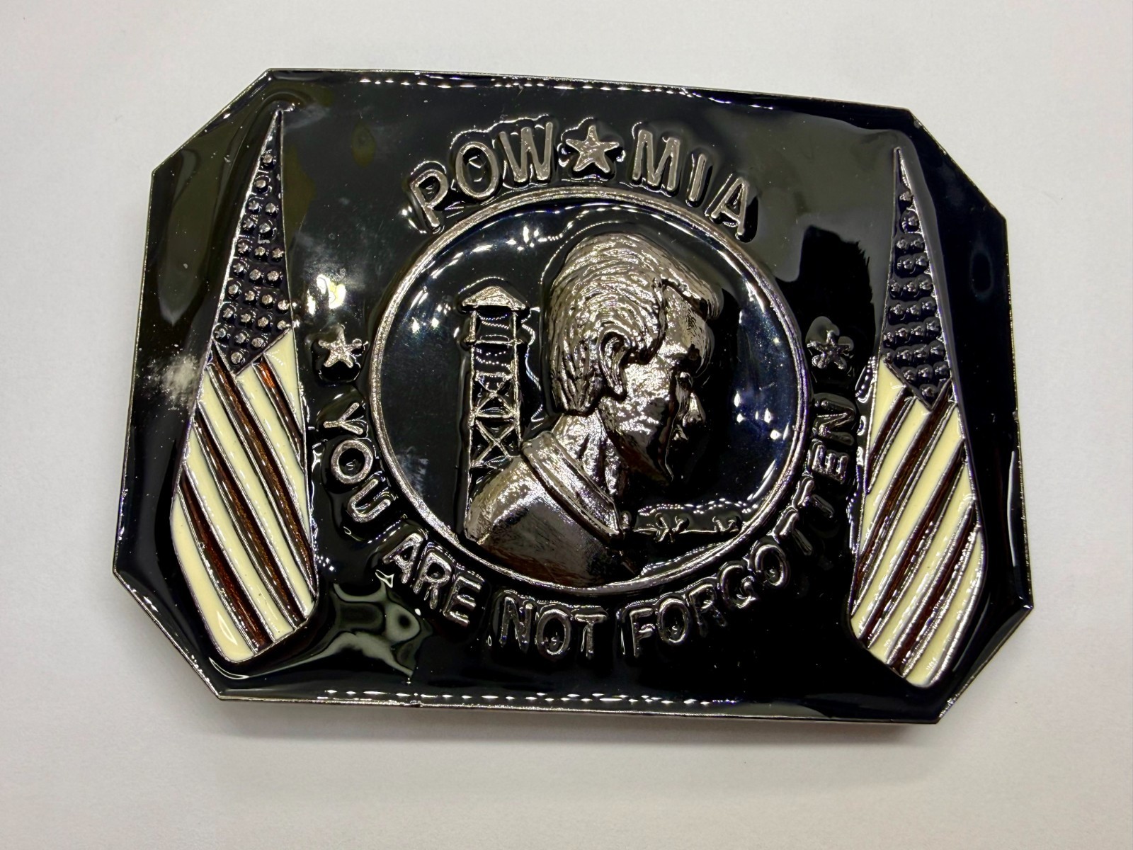 POW MIA You Are Not Forgotten Flag Army Patriots Belt Buckle New Condition