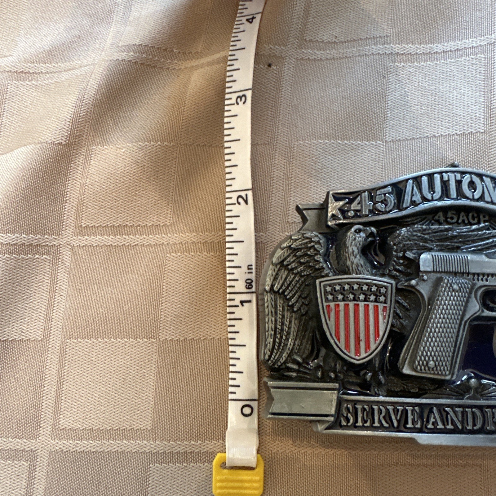 Metal Belt Buckle .45 Automatic Eagle US Shield Serve Protect 3D Silver Tone