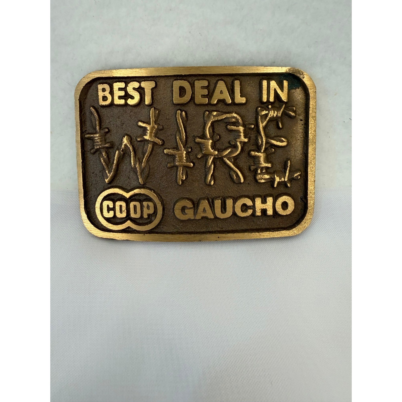 Vintage COOP Gaucho Best Deal In Wire Brass Belt Buckle Western Farm Advertising