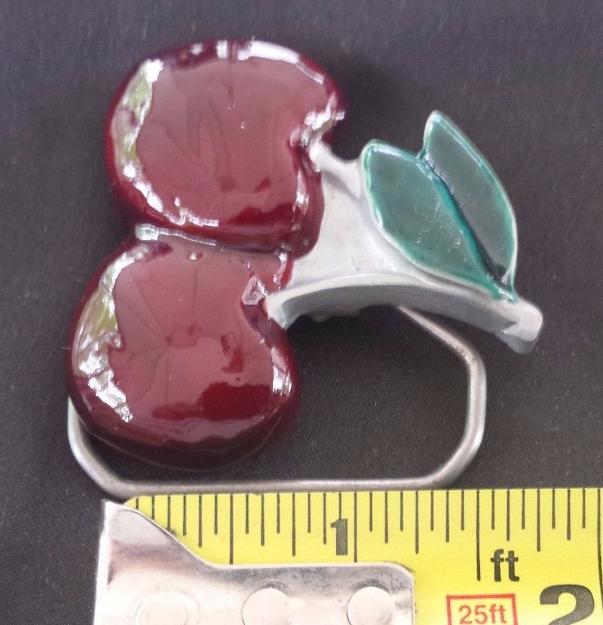 CHERRY CHERRIES RED WITH GREEN STEM LEAVES FRUIT BELT BUCKLE