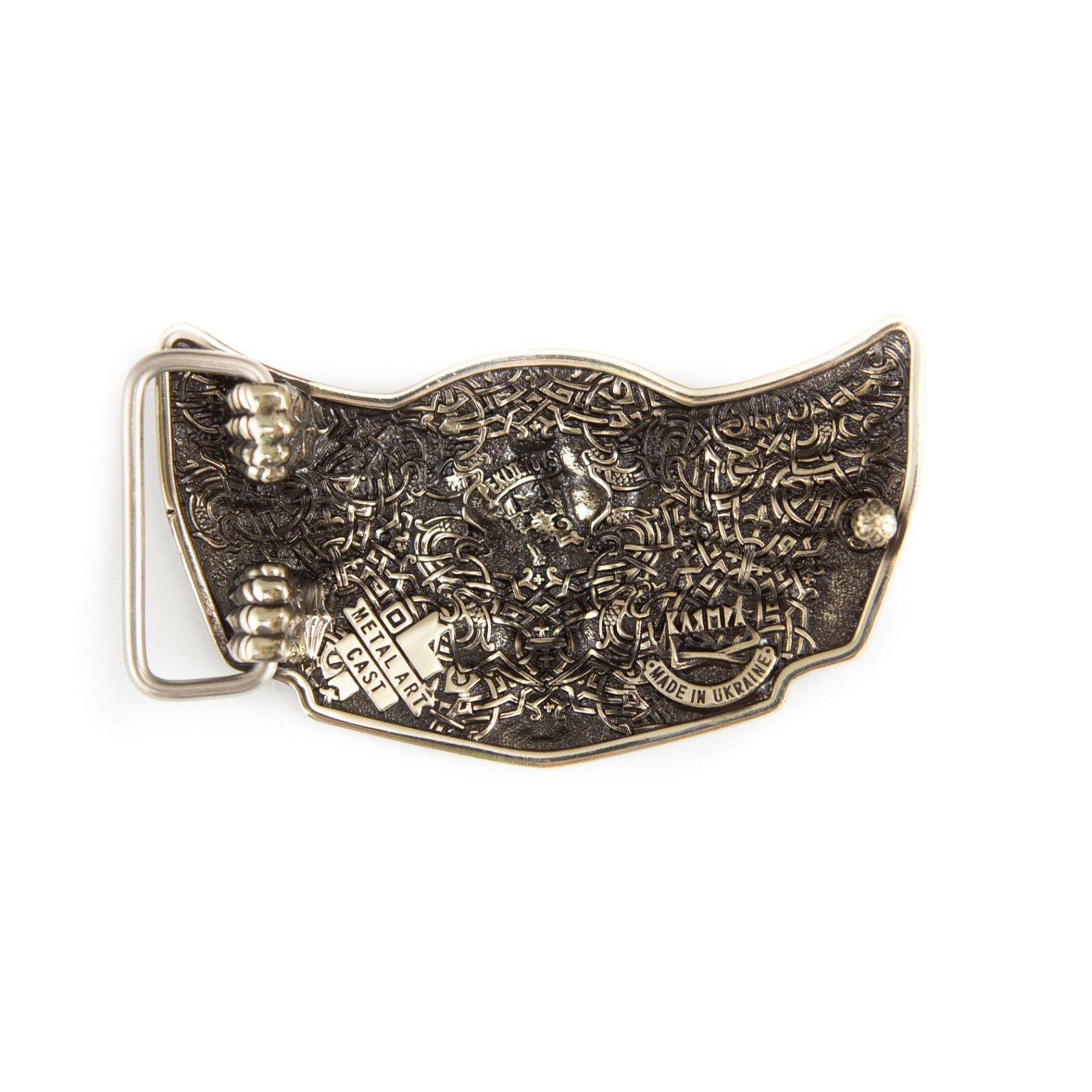 Geman silver buckle Eagle with sword, heraldic eagle, winged heraldry falcon