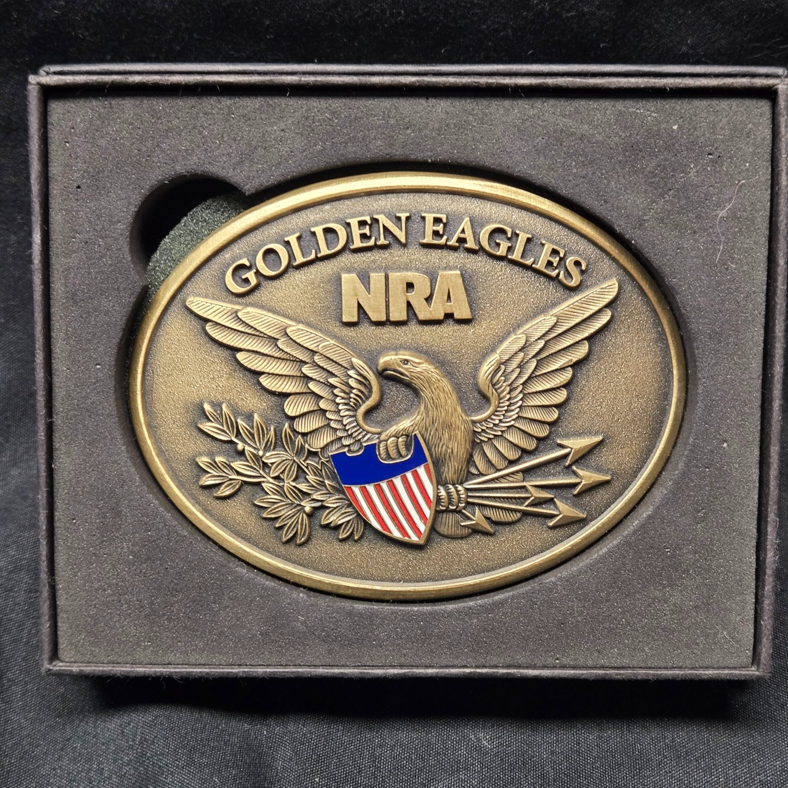 NRA Golden Eagles Belt Buckle 2015 Commemorative Patriotic Shield Brass NIB