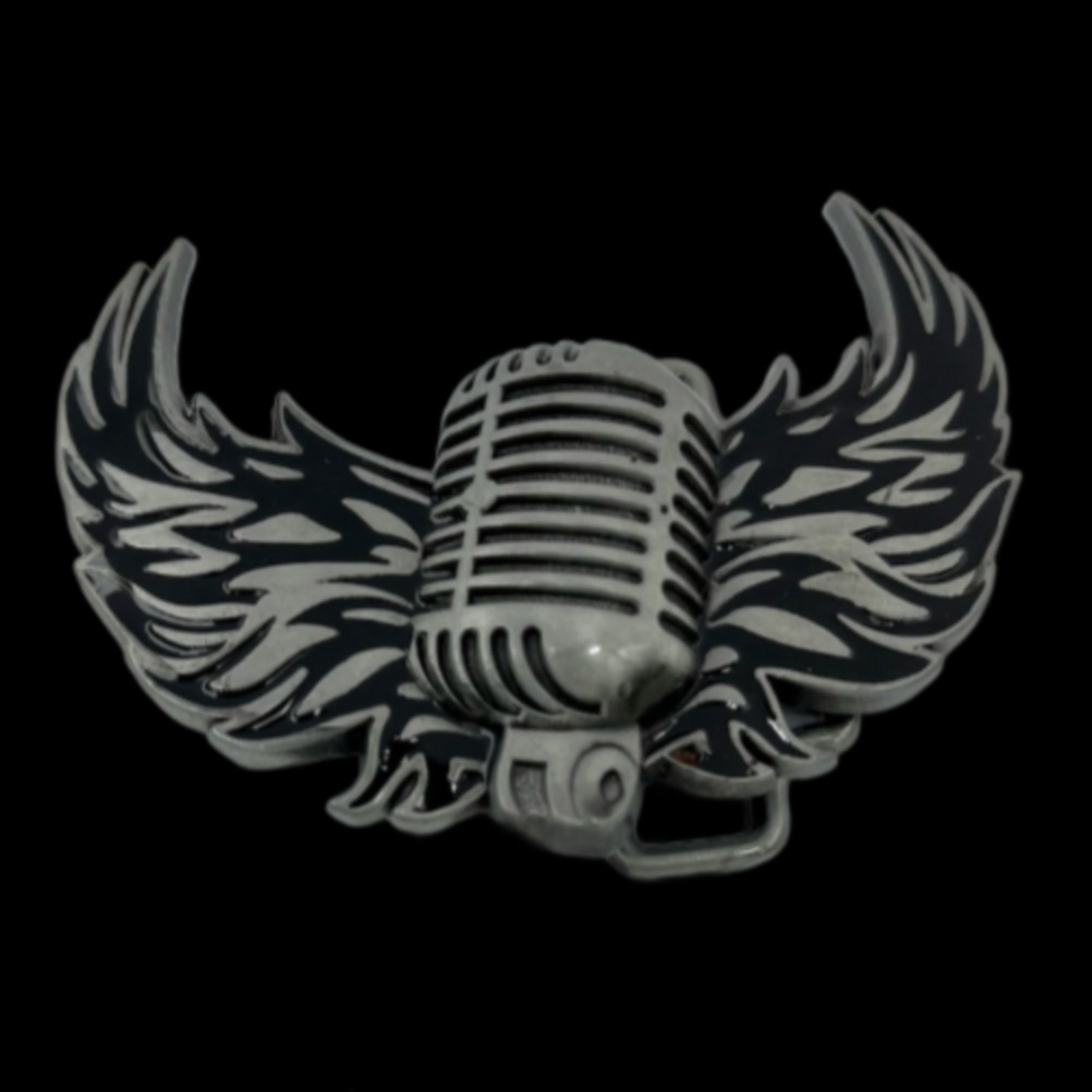 Men&rsquo;s Vintage Microphone With Wings Musical Old Fashioned Belt Buckle