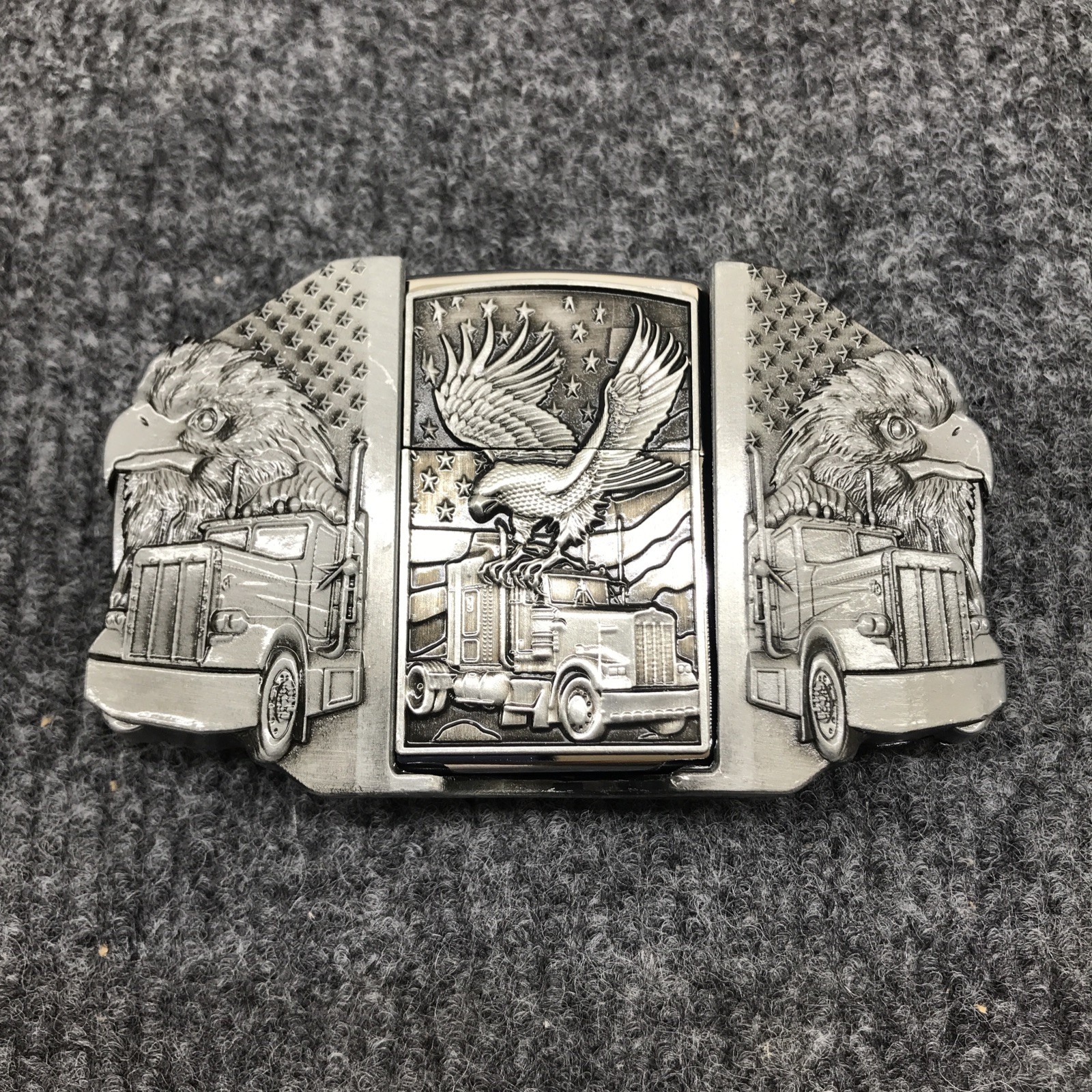 Antique Brushed Eagle Truck Belt Buckle Lighter Holder, Stock in US