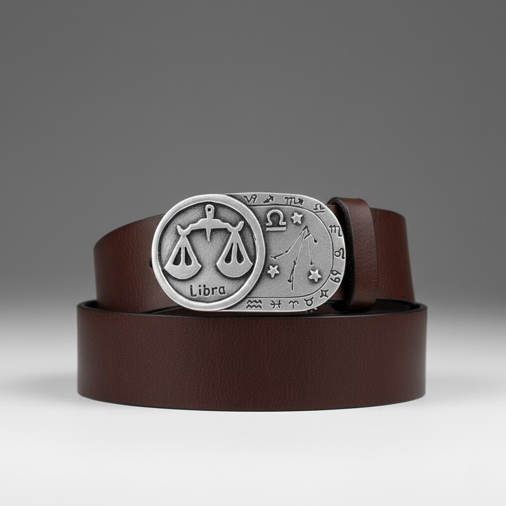 Aquarius Zodiac Belt Buckle Antique Silver Rectangle Modern Style