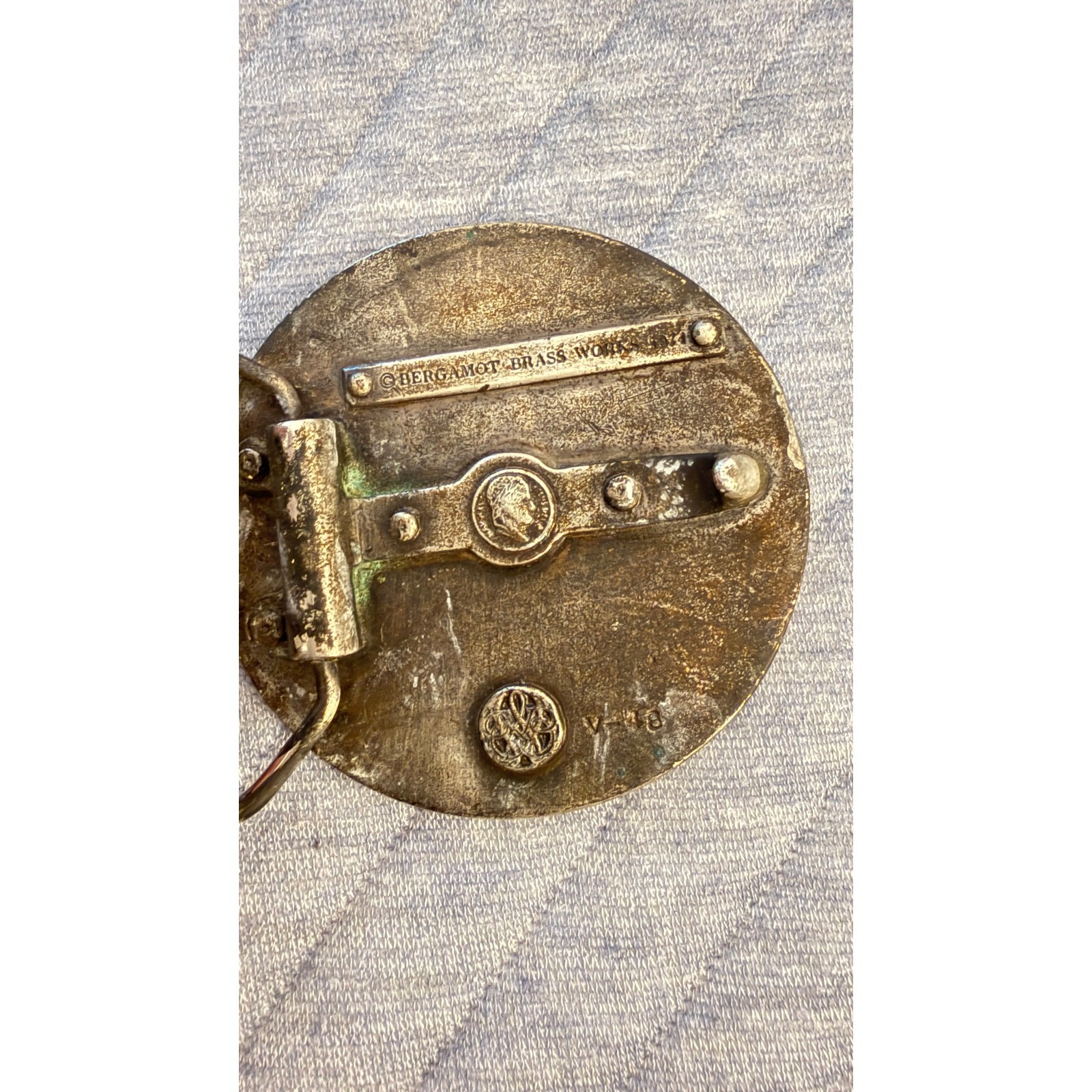 BERGAMOT Napoleon Goddess Sky Lady Lighting Belt Buckle 1974 VTG Unique Rare