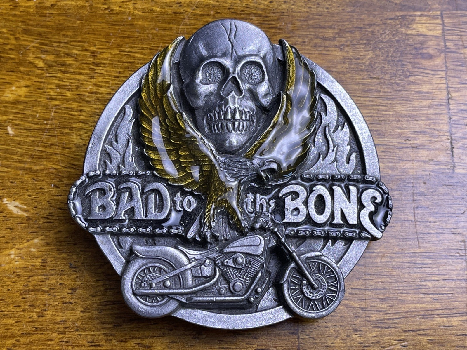 VTG Bad To The Bone Skull Motorcycle Eagle Men&rsquo;s Belt Buckle Siskiyou 1992 USA