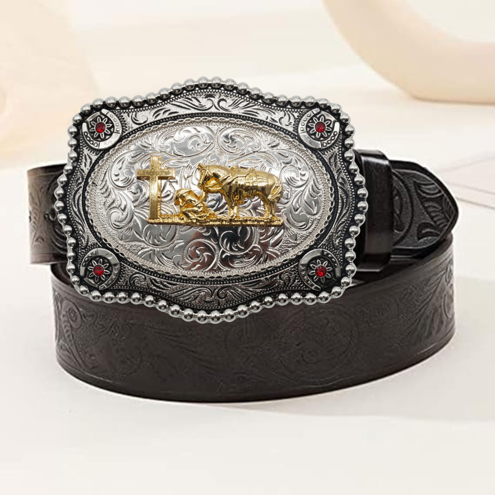 Texas State Cowboy Rodeo Scorpion Saint Jude Rooster Western Rodeo Belt Buckle