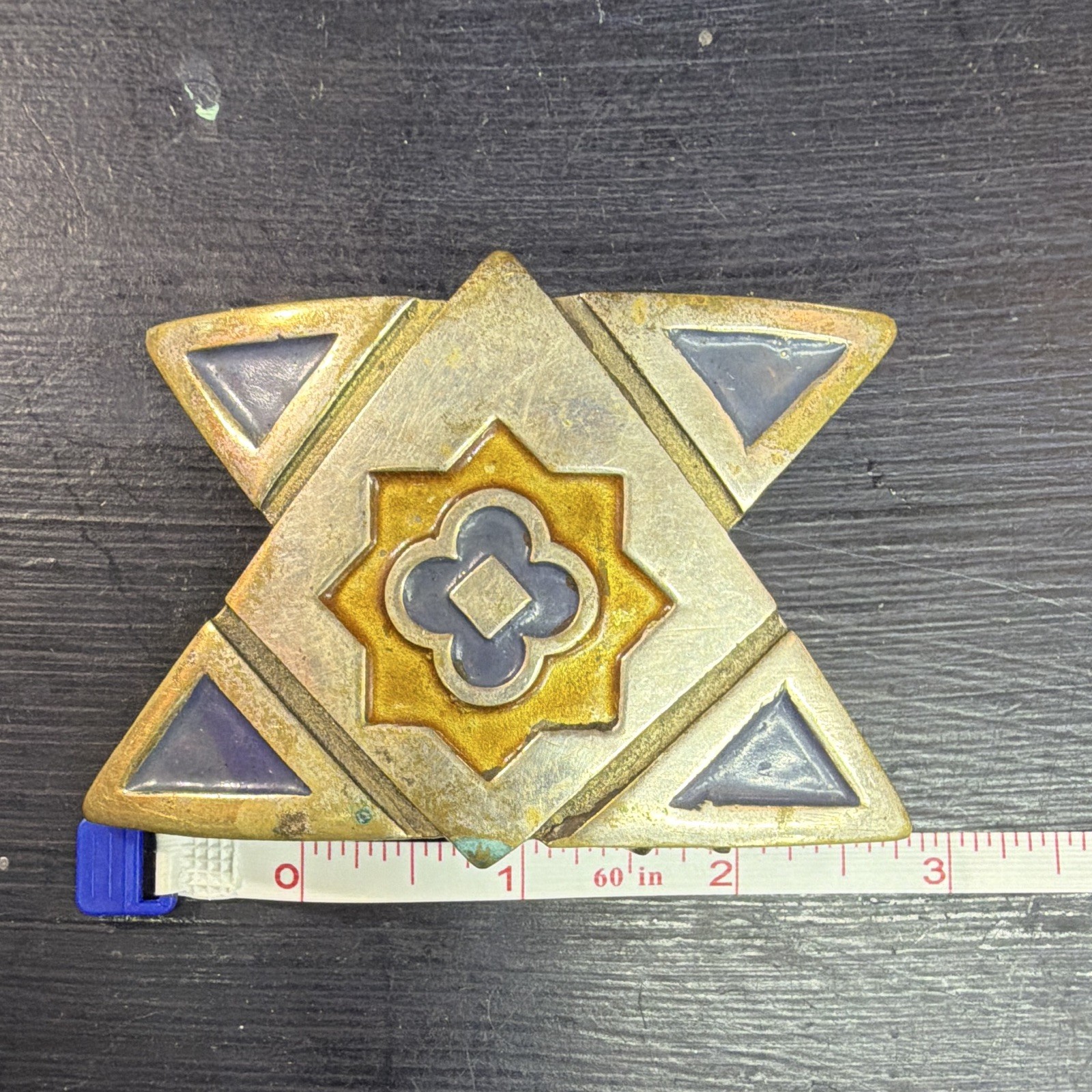 Vintage Geometric Star Enamel Brass Belt Buckle Gold Silver